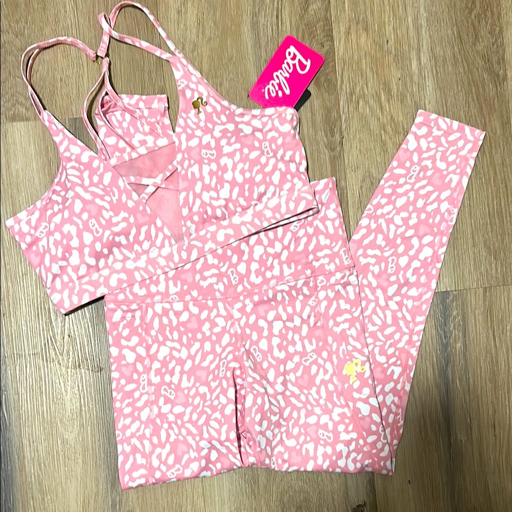 Blackmilk Barbie Leopard SET: Medium Sheer V Crop Top, Small HW Ninja Pant